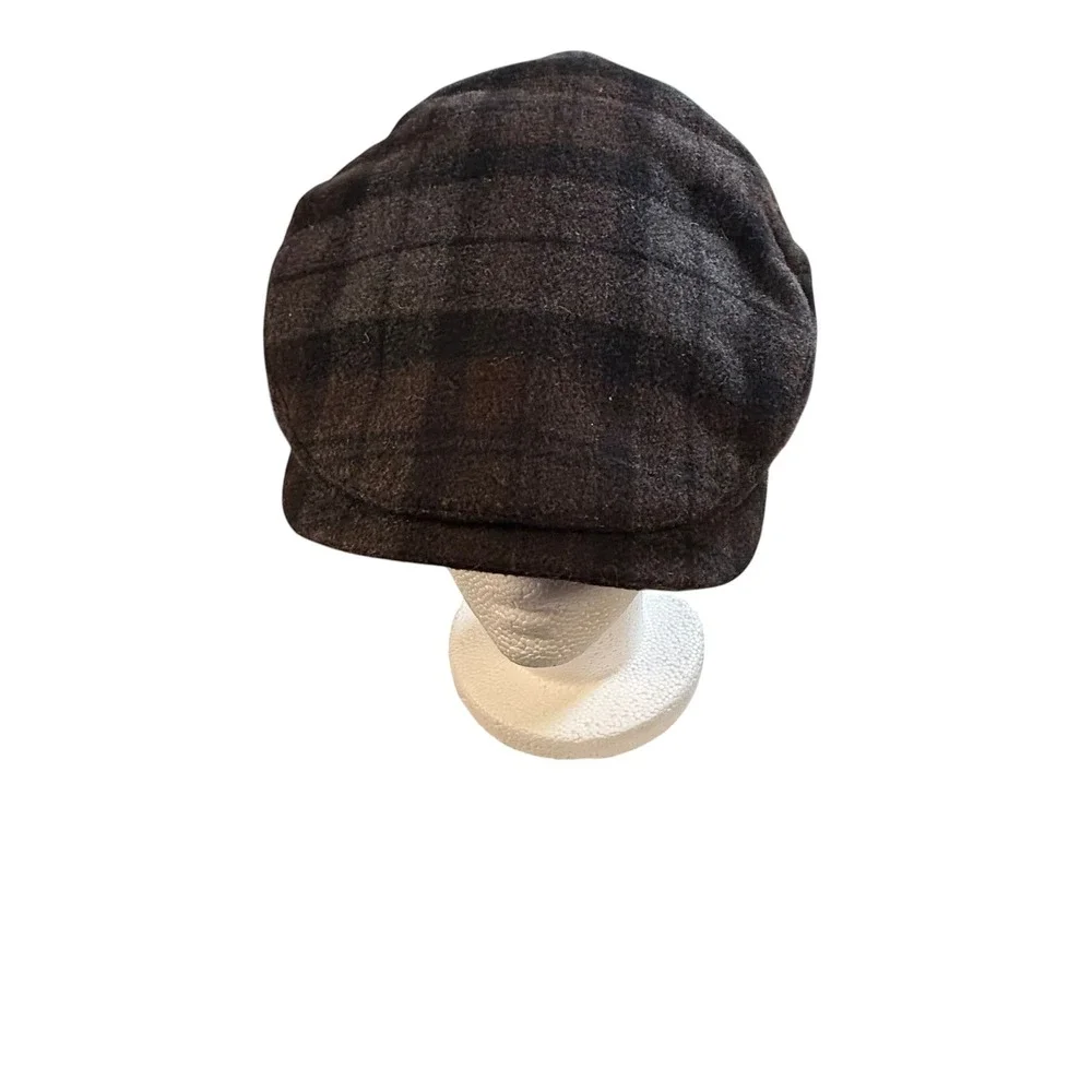 Vtg. Wigens Johnston & Murphy Wool Cashmere Shadow Plaid Cap Earflaps Gray 58 L